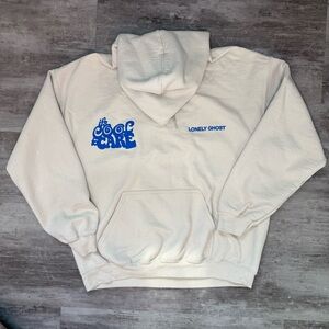 Lonely Ghost Cream/Beige Hoodie with Blue Accents Sz Large